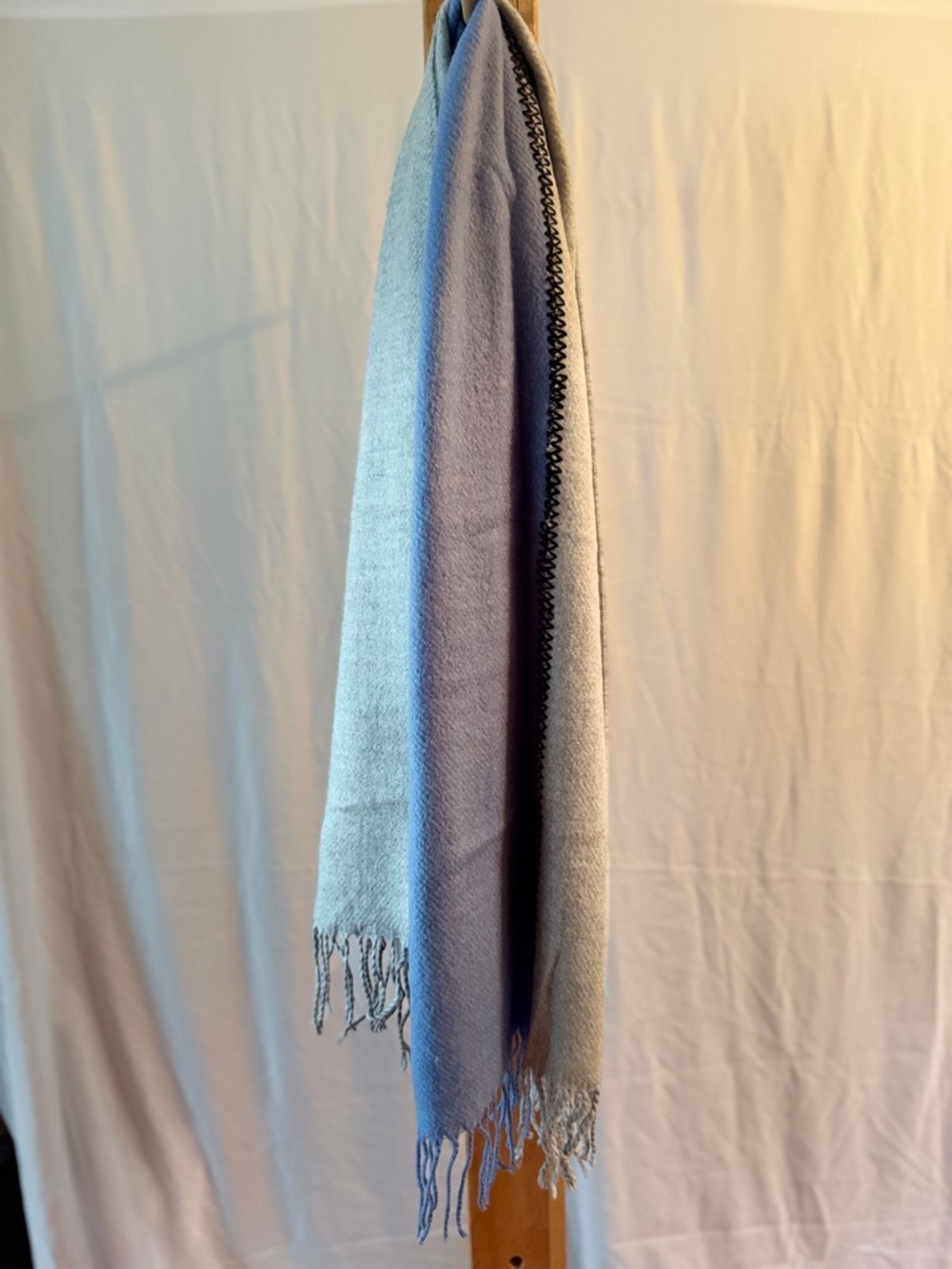 Soft Light Blue and Grey Fringe Scarf